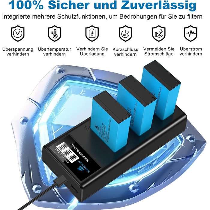 Набір акумуляторів Homesuit LP-E17 1400mAh 3шт. та зарядний пристрій LCD з USB для Canon EOS Rebel SL3, SL2, T8i, T7i, T6i, T6s, RP, M3, M5, M6, 200D, 77D, 750D, 760D, 800D, 8000D та інші моделі Canon