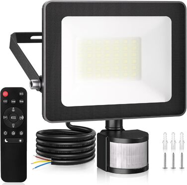 MEIKEE 60W LED Flood Light with Motion Sensor, 5900LM, 6500K Cool White, 3 Modes, 10 Brightness Levels, LED Spotlight with Sensor, IP66 Waterproof, Spotlight for Garden, Garage, Sports Field (35.0 Watt)