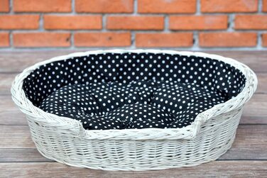 Wicker Dog Basket for Dog and Cat - Dog Bed, Cat Bed with Cushion, Pet Basket, Woven Cat Basket 60x43 H19 cm (80 x 60 x 26 cm, Beige)