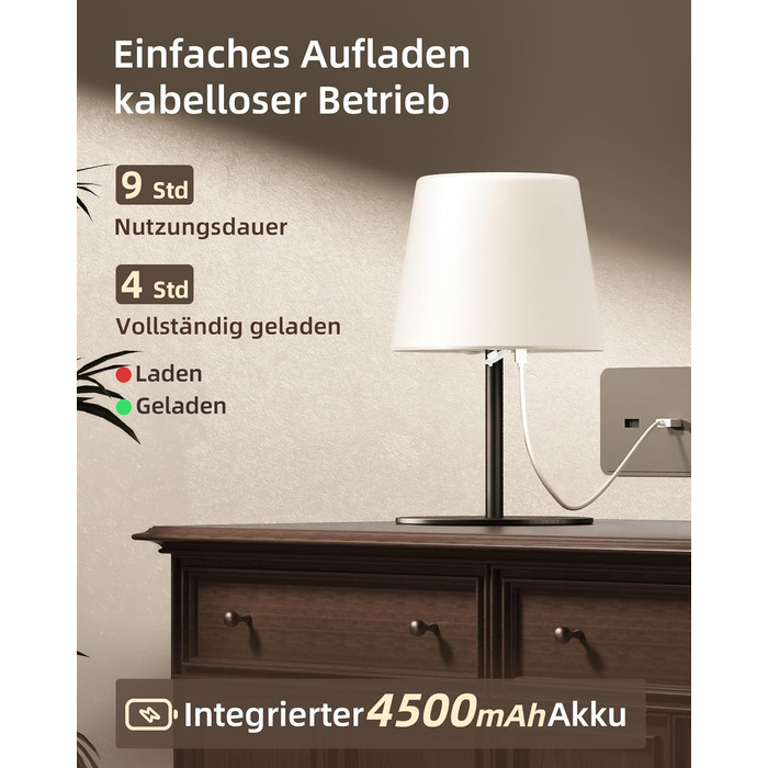 Світлодіодні настільні лампи EZVALO бездротові, 2 шт., IP65, USB-C, диммер сенсорний, 3 режими світла, для дому та кемпінгу (Чорні)