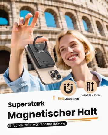 Портативний зарядний акумулятор SOARAISE 10000mAh з PD 20W, USB-C та бездротовою зарядкою, LED дисплеєм, чорний