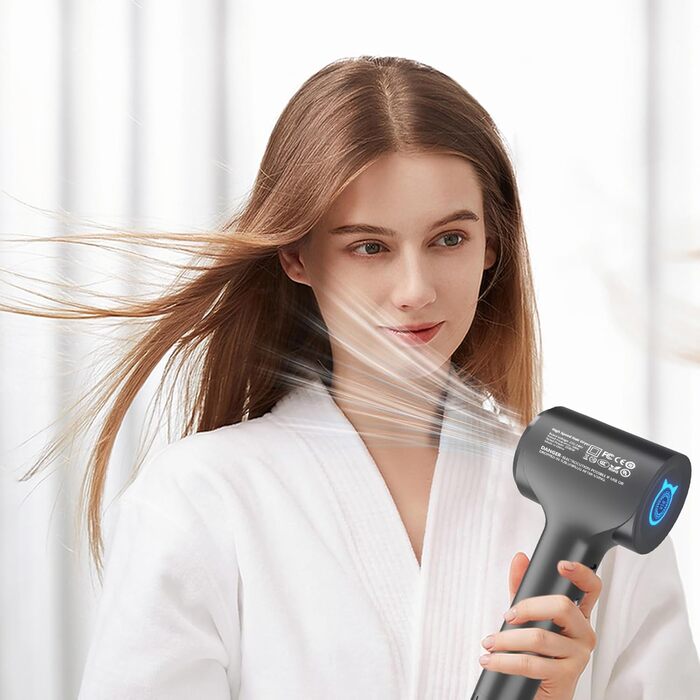 Föhn Ionen Supersonic Hair Dryer: 200 Million Negative Ion Hair Dryer with Quiet, Fast 110,000 RPM Motor, 57dB, Intelligent Thermostat for Travel - Dark Gray