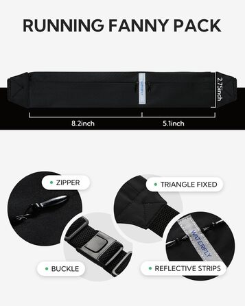 Поясна сумка для телефону Waterfly: поясний ремінь для бігу, джогінгу, спорту, подорожей (одношарова, чорна)