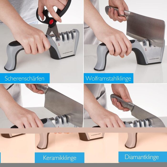 Точилка для ножів Adoric з 3/4 ступенів, вольфрамовий сталь, діамант, кераміка | Точилка для ножів