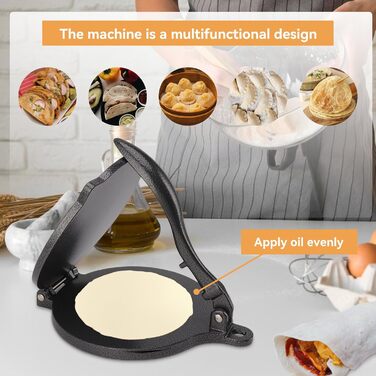 Пресс для тортилій Cyrank, ручний ротатор для роти, прес для тако, ксадила, тортилій, з алюмінієвого сплаву, 16 см, чорний