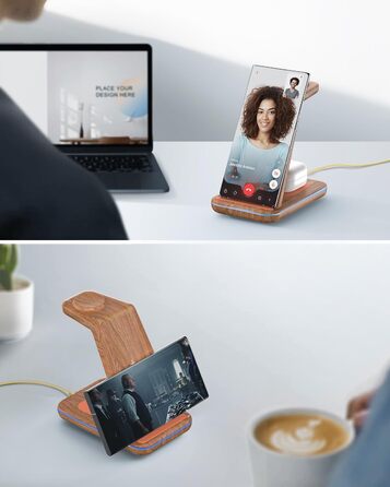 Бездротова зарядка JoyGeek 3 в 1 для Samsung Galaxy: смартфонів (S25/S24/S23/S22/Z Flip/Fold) та годинників/навушників (Watch Ultra/8-4/Buds), з бамбуковою підставкою