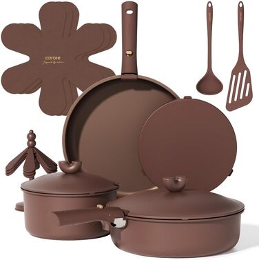 Набір посуду CAROTE 17 предметів: каструлі та сковороди з антипригарним покриттям, знімні ручки, сумісний з індукцією, для духовки та посудомийної машини