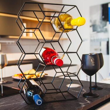 Gusto Nostro Wine Rack for Table - Modern Black Metal Wine Rack for 14 Bottles - 3-Tier Wine Rack Small - Bottle Rack for Table, Cabinet & Pantry - No Assembly Required