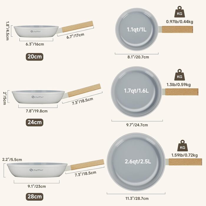 Scheffler Nonstick Fry Pan Set - 20/24/28cm - Induction Compatible