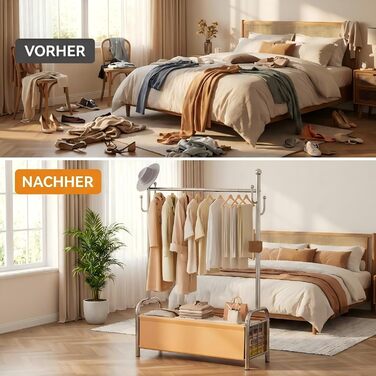 Вішалка для одягу з нержавіючої сталі з кошиком для білизни, міцна, витримує до 115 кг, 3-в-1, для спальні, коридору - UP01