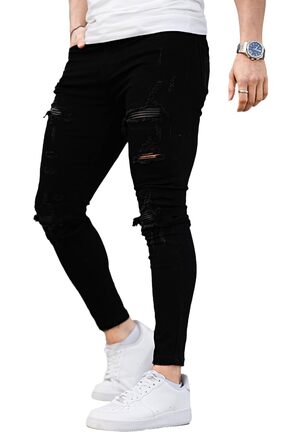 Чоловічі рвані джинси GINGTTO Skinny Stretch Slim Fit (Чорні, 34W/30L)