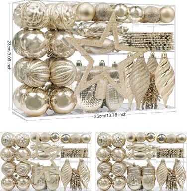 Набір прикрас на ялинку Alupssuc 80 шт. з різних форм, з гачками, для свят, вечірок та весіль, безпечний пластик, колір шампань-золото