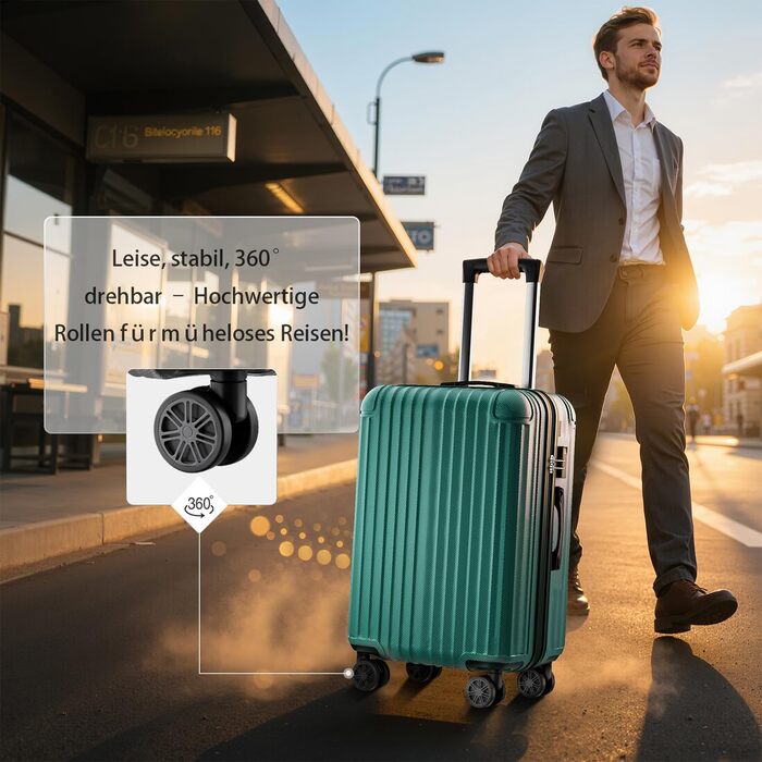 Набір валіз 3 в 1, жорсткий корпус, валізи та ролери з 4 колесами та кодовим замком, ручна валіза, темно-зелений набір