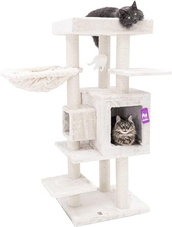 Котячий комплекс Petrebels Cleopatra, 134 см, з лежаком та котячою печерою, діаметр стовпів 9 см, бежевий/кремовий