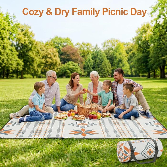 Плед для пікніка водонепроникний 200x200 см, пляжний килим без піску, складаний, з ручкою для перенесення (на 4-6 осіб) - ідеально для пляжу, кемпінгу та пікніків