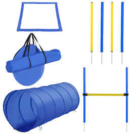 PawHut Dog Agility Set Training Equipment with Tunnel, Weave Poles, Hurdle, and Start Box for Active Dog Training Blue