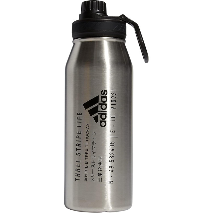 adidas Metal Water Bottle, Stainless Steel, Insulated, Leak-Proof, Durable, Sports Water Bottle, Stainless Steel/Black/2, 32 Ounces