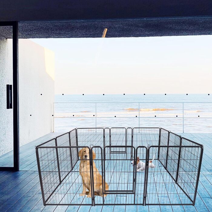 Набір вольєрів для собак SUBTLETY з дверима та ґрунтовими анкерами. Фолдіруваний вольєр для собак, загін для цуценят, захисний загін для тварин. Підходить для саду, кемпінгу (12 шт.)