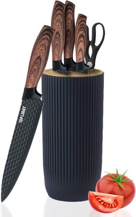 Набір ножів Messer Set 6 предметів, чорний, з підставкою, з нержавіючої сталі, антипригарне покриття, для кухні, ресторану, пікніка