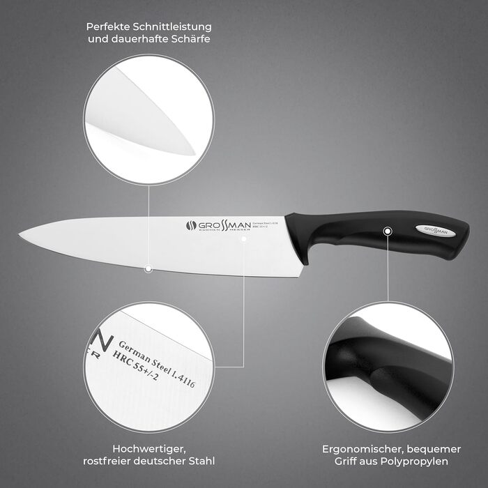 Ніж кухарський Grossman 002SH, 33 см, з нержавіючої сталі, ергономічна ручка