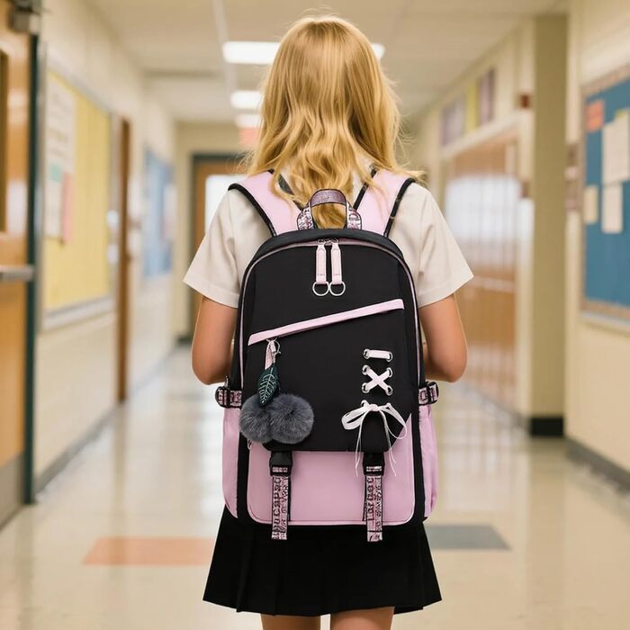 Шкільний рюкзак для дівчаток 3-6 клас, водонепроникний, з брелоком (рожевий)