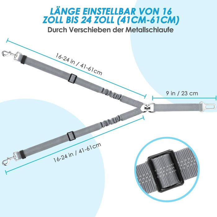 Ремінь безпеки для собак SlowTon в авто, 2 в 1, регульований, відбиваючий, сірий. Для подорожей та прогулянок.