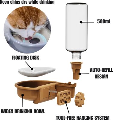 Автоматичний поїльник для собак у клітку, 480 мл, антиперелив, фонтанчик для собак, котів та кроликів (Помаранчевий)