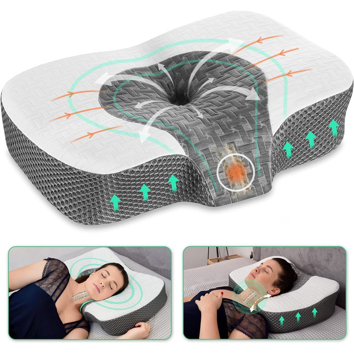 Elviros Orthopedic Memory Foam Pillow, Head Pillow for Neck Pain, Sleep Pillow, Ergonomic Neck Roll, Neck Support Pillow, Anti-Snoring Pillow for Side Sleepers, Stomach Sleepers, White