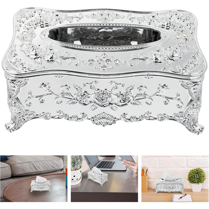WINOMO 1 Pcs Tissue Box, Tissue Box, Pocket Tissue Box, Retro Tissue Box, Cosmetic Tissue Box, Wet Wipe Box, Tissue Box Dispenser for Office, Kitchen, Living Room, Bedroom, Desk, Silver 1