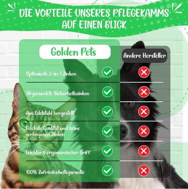 Гребінець для вичісування шерсті TESTURTEIL - для собак та котів середньої та довгої шерсті. Підходить для малих та великих тварин. Легке очищення + E-Book (подвійний гребінець)