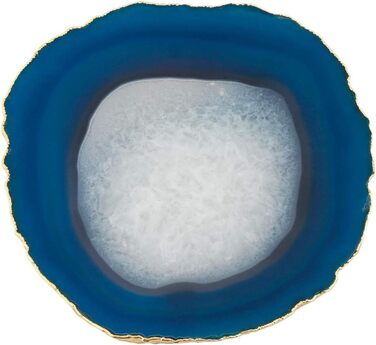 mookaitedecor Polished Natural Geode Agate Slices Coasters Set (2 Pieces), Decorative Stone Coasters for Glasses, Cups, Vases, Candles, Serving Plates, Name Cards for Wedding (Blue-Gold Rimmed)