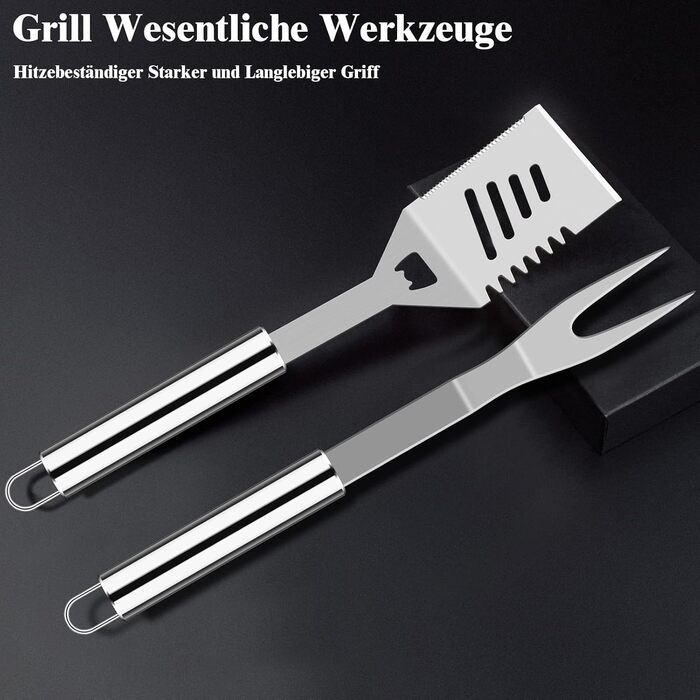 38-Piece BBQ Grill Utensil Set Stainless Steel Grill Accessories for Men Gift Birthday High-Quality Grill Utensil Set Case with Grill Case and Grill Mat for Garden and Camping (Silver)