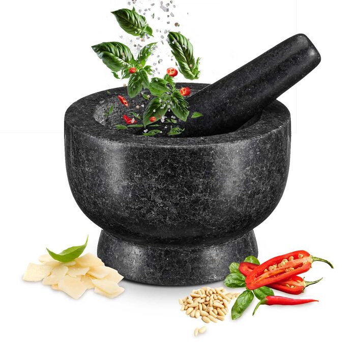 Гранітний ступка з толуштою Meisterkoch XXL для спецій, 3,5 кг, 15 см Ø, 450 мл, чорний колір