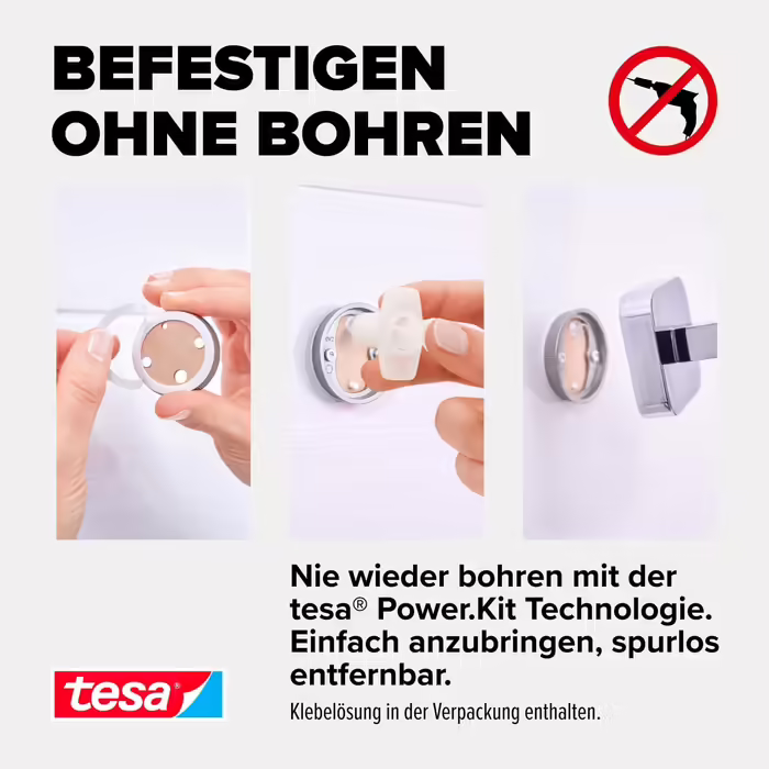 tesa ELEGAANT Cosmetic Containers, elegant design, including adhesive solution, metal, chrome-plated, guaranteed rust-free, 220mm x 260mm x 160mm