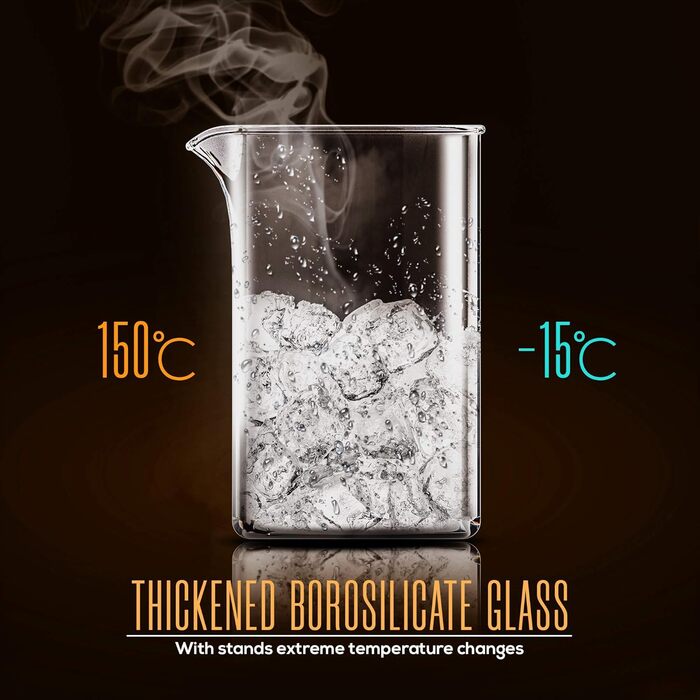 Френч-прес KICHLY 1000 мл (600 мл) - чорний, з нержавіючої сталі, для приготування кави