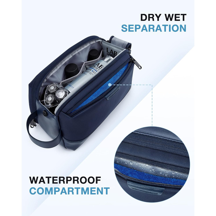 BAGSMART Toiletry Bag for Men, Travel Toiletry Organizer Bag made of Leather, Dopp Kit Waterproof Shaving Bag for Toiletries, (Navy Blue)
