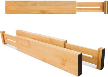 VaeFae Drawer Dividers Adjustable Bamboo, Expandable Drawer Organizer for Kitchen, Bedroom, Bathroom, Dresser, Spring-loaded Drawer Organization System, 6 Pieces