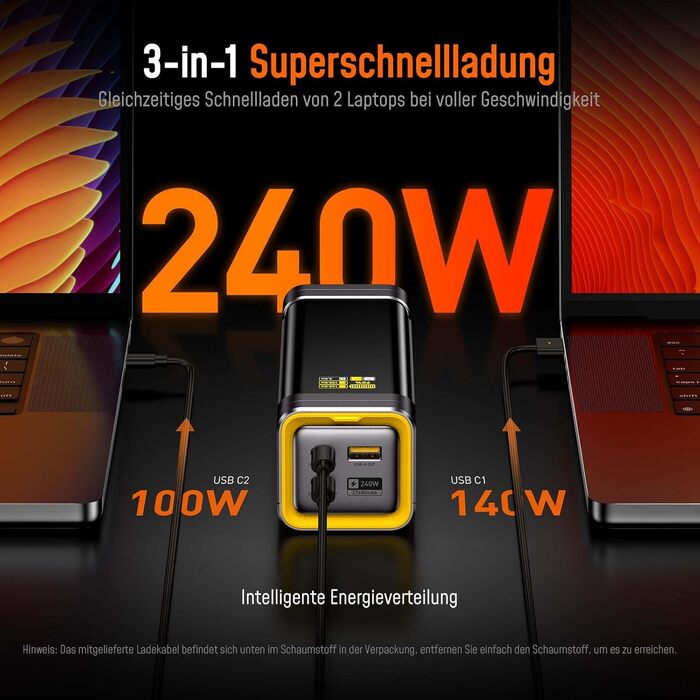 Power Bank AOHI 240W для ноутбуків 27600mAh (99.3Wh) з підтримкою PD 3.1. Ідеально для MacBook Pro, iPad Pro, iPhone, Galaxy, Steam Deck. Сірий колір.