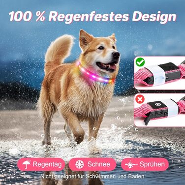 Світлодіодне нашийник для собак Feycig - USB, водонепроникний, 3 режими, регульований, для малих, середніх та великих собак (Рожевий, L(48-60см))