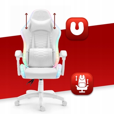 Ігрове крісло Hell's Chair HC-1000 White LED RGB, екошкіра, біле