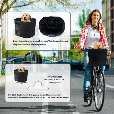 Складаний водонепроникний кошик на кермо велосипеда, знімний, з алюмінієвого сплаву, для собак та котів, для походів, пікніків та покупок (Чорний)