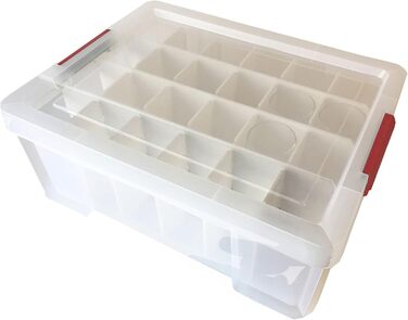 SUNDIS Glass Store, 27L Storage Box with Snap-on Lid, with 24 Compartments for Storing Stemware, Clear Plastic, Reinforced, Stackable