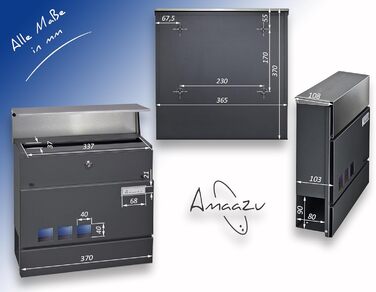 Поштовий ящик антрацит з нержавіючої сталі, з вікном та табличкою для імені, відділення для газет, замок з 2 ключами, настінний поштовий ящик RAL 7016, великий розмір