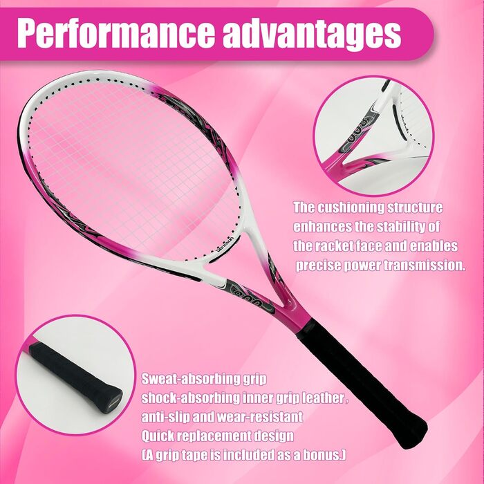 Senston Professional Tennis Racket - 27 Inch (68.6 cm) for Men & Women - Pink