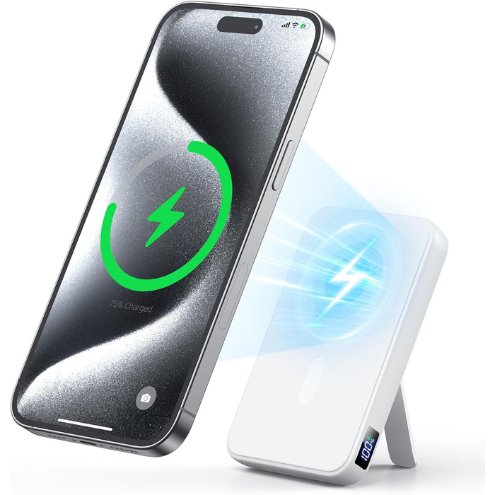 Пауербанк MagSafe, 12000mAh, 22.5W PD, USB-A, бездротова зарядка, Type-C, LED, для iPhone 17/16/15/14/13/12/Pro/Pro Max, білий