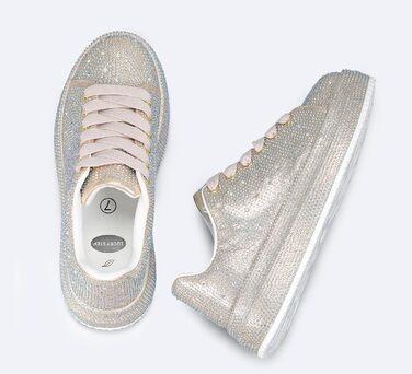 Жіночі кросівки LUCKY STEP зі стразами, платформа, блискучі, модель для вечірки, весілля, прогулянок (39 EU, золотий колір)