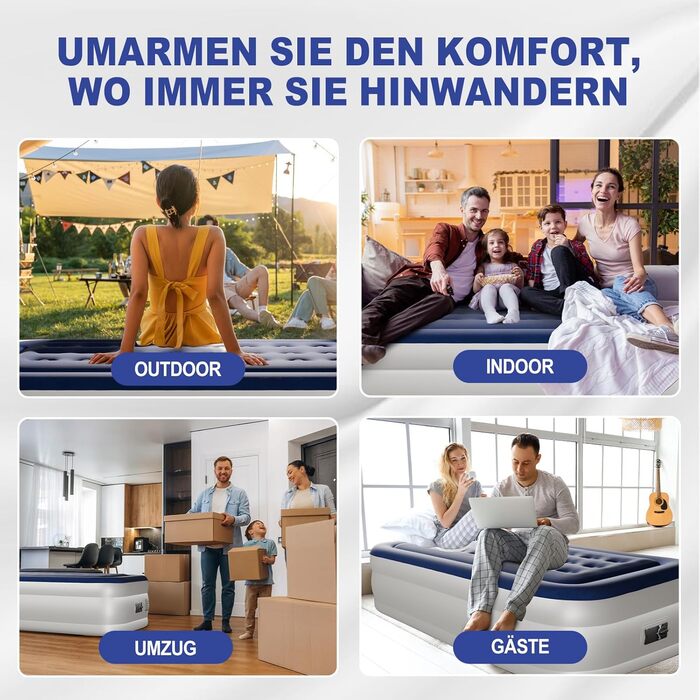 Надувний матрац LEADZM для 2 осіб з електронасосом, 203x152x46 см, сірий (синьо-білий). Флок + PVC, до 295 кг