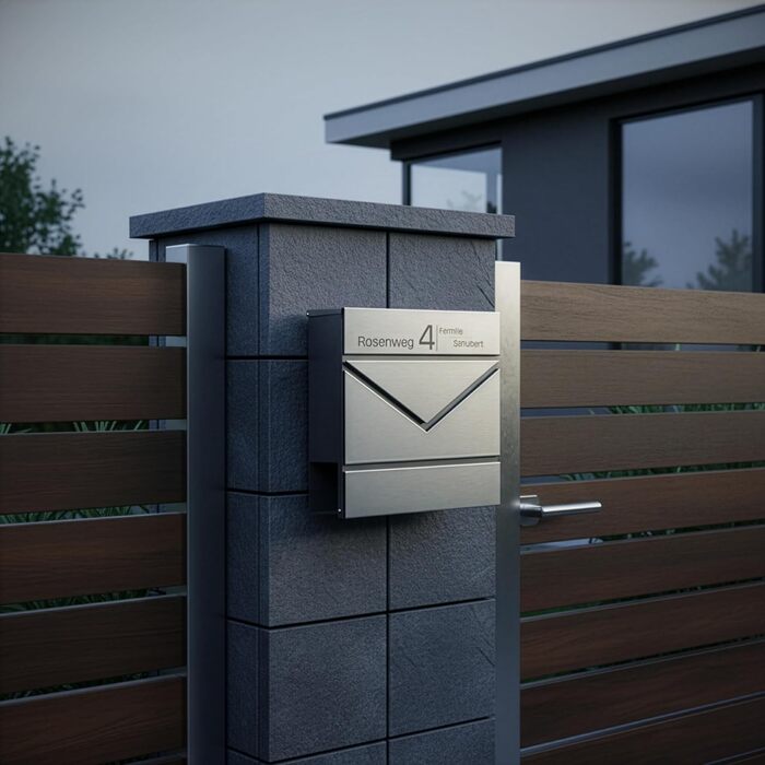Поштовий ящик Grafner Premium, нержавіюча сталь, з газетницею та 2 ключами, гравіювання імені/вулиці/номера будинку, колір антрацит RAL7016