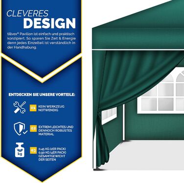 tillvex® for 3x3m Pavilion | Folding Pavilion Side Walls Water-Repellent | Side Windows & Zipper | Side Walls for Garden Tent Party Tent (4x Side Wall, Green)