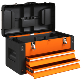HOMCOM Empty Tool Box, 49.7 x 25.3 x 28.9 cm Tool Case with Drawer, Mini Box, Upper Storage Compartment, Handle, Steel Tool Case, Orange | Aosom